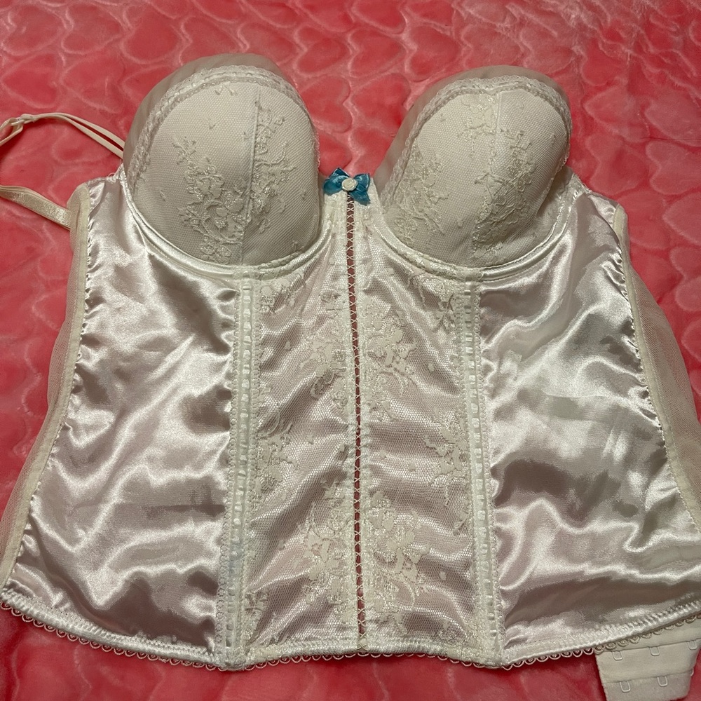 Smart and Sexy Vintage Carnival Sz 36C Beige Ivory Nude Corset Bustier BRA Strap